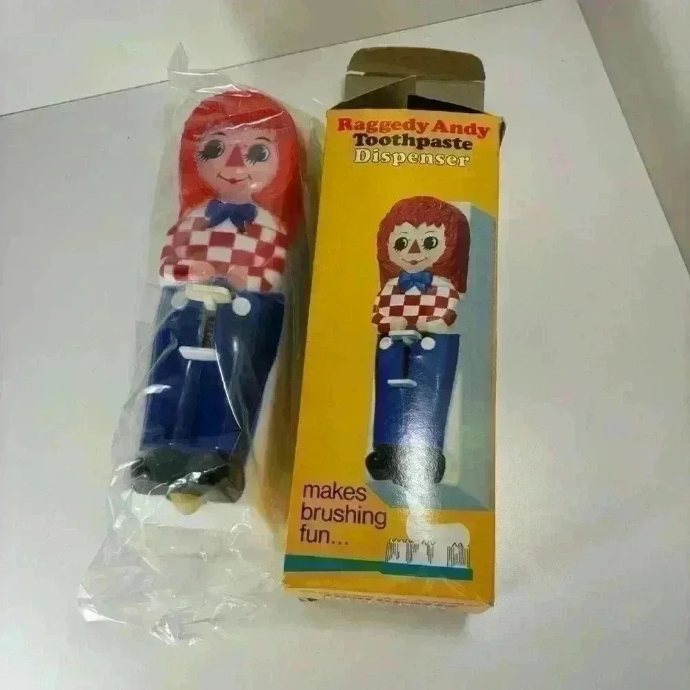 New old stock vintage 70s Raggedy  Andy toothpaste dispenser